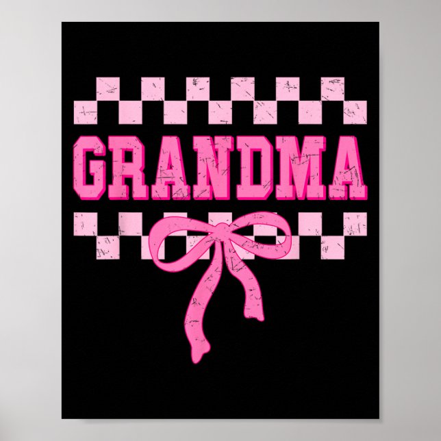 Grandma Birthday Squad Matching Pink Bow Checkered Poster (Front)