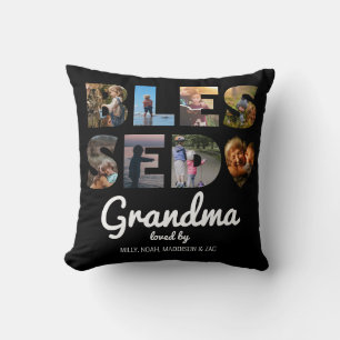 Grandma Blessed Photo Collage Personalised Black Cushion