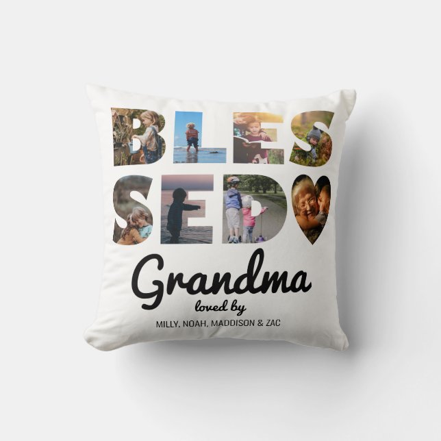 Grandma Blessed Photo Collage Personalised Cushion (Front)