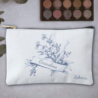 Grandma Blue Toile Floral Cosmetic Accessory Pouch