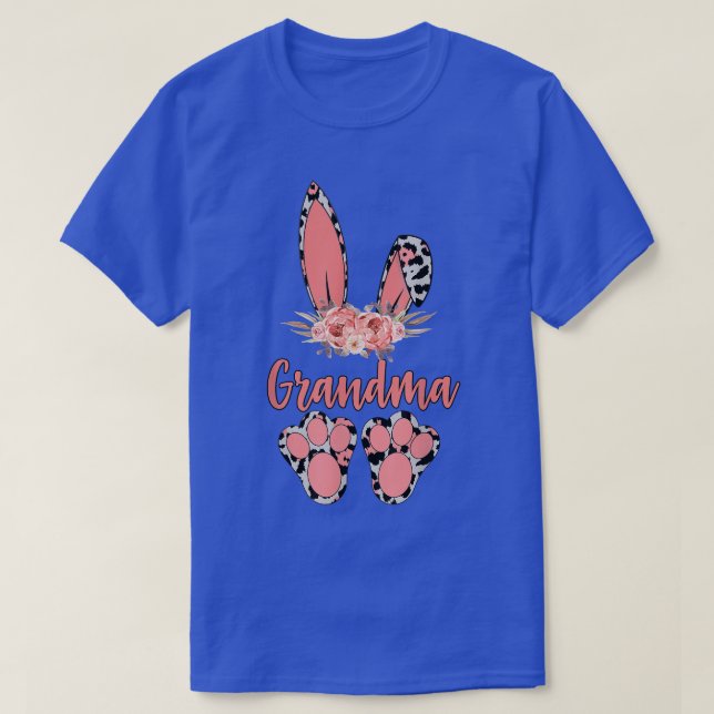 Grandma Bunny Leopard Floral Matching Family Cute  T-Shirt (Design Front)