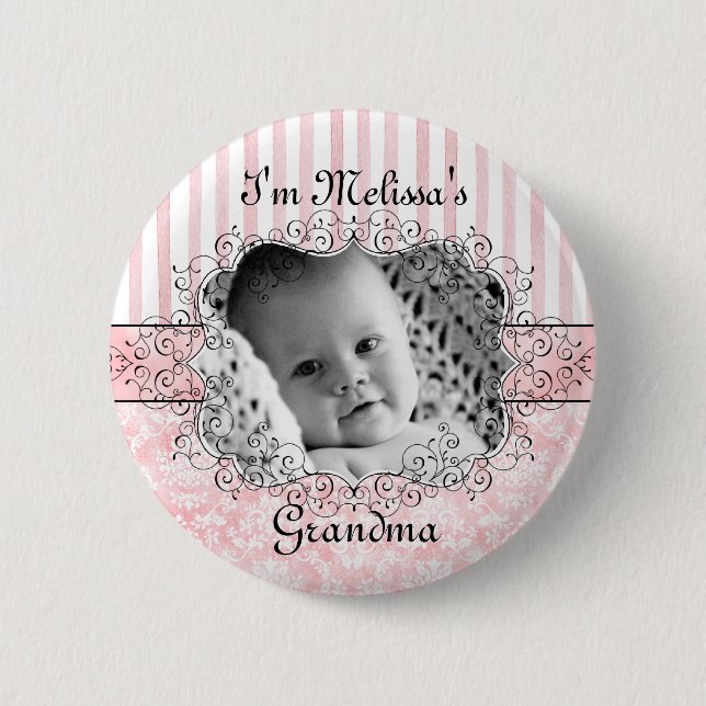 Grandma Button - Damask & Stripes Pink (Front)