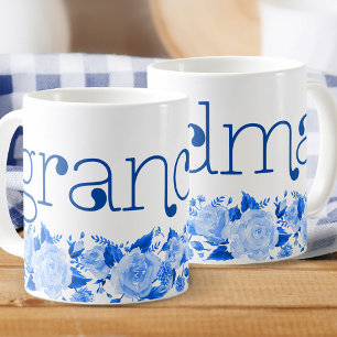 Grandma China Blue Watercolor Floral Roses Coffee Mug