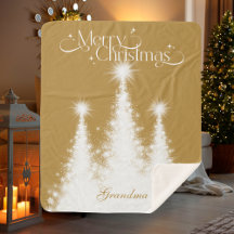 Grandma Christmas Blanket Gold White with Name