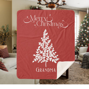 Grandma Christmas Blanket Red White with Name