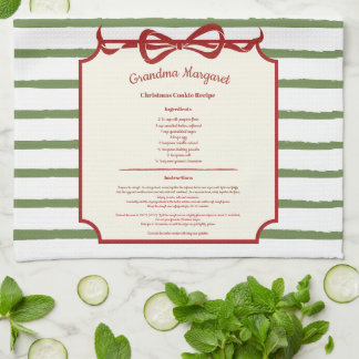 Grandma Christmas Cookie Recipe Keepsake Red Green Tea Towel