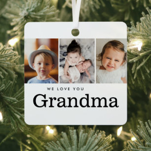 Grandma Christmas Gift 3 Photo Grandchildren Metal Tree Decoration