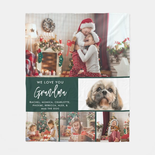 Grandma Christmas Holidays Kids Photos Custom Fleece Blanket (Front)
