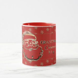 Grandma Christmas Mug Cute Santa Red Gold Elegant