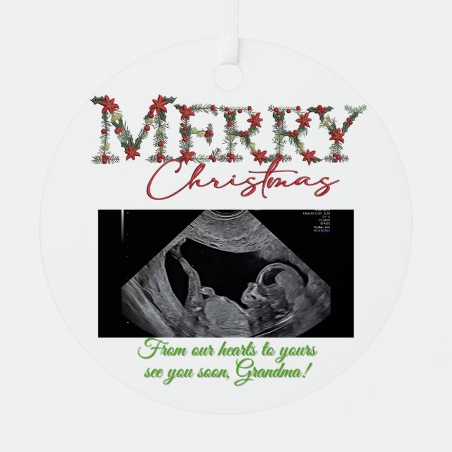 Grandma Christmas Ornament With a Baby Sonogram  (Front)
