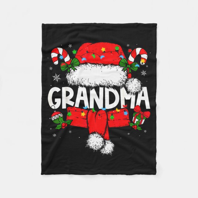 Grandma Christmas Pajama Santa Claus Family Matchi Fleece Blanket (Front)