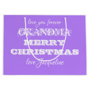 Grandma Christmas Personalised Name Purple  Large Gift Bag