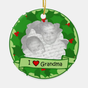 Grandma Christmas Wreath Photo Ceramic Ornament