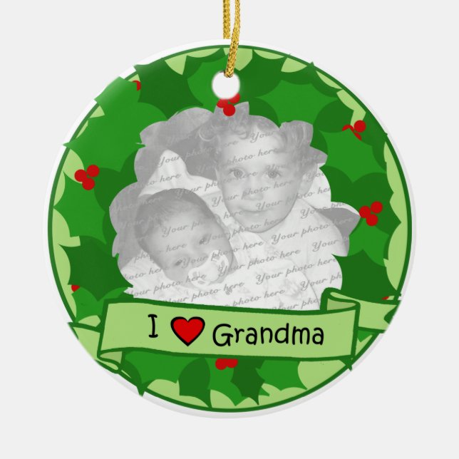 Grandma Christmas Wreath Photo Ceramic Ornament (Front)