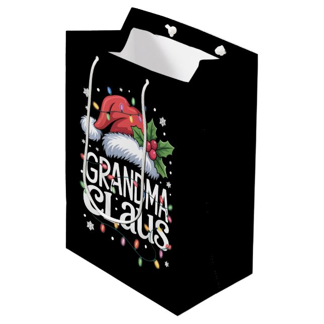 Grandma Claus Christmas Lights Pajama Family Match Medium Gift Bag (Front Angled)