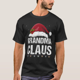 Grandma Claus Christmas Lights Santa Hat Matching  T-Shirt