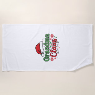Grandma Claus Christmas Santa Hat Beach Towel
