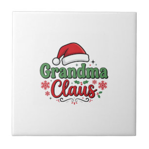 Grandma Claus Christmas Santa Hat Ceramic Tile