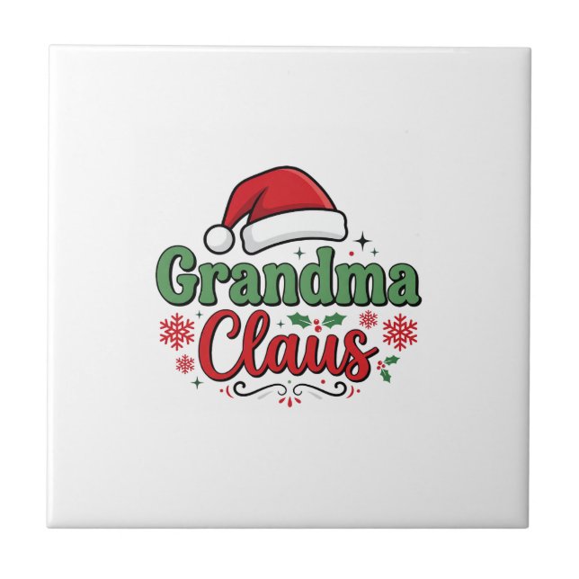 Grandma Claus Christmas Santa Hat Ceramic Tile (Front)