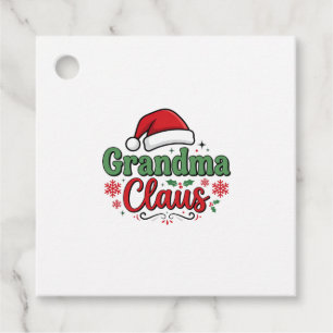Grandma Claus Christmas Santa Hat Favour Tags