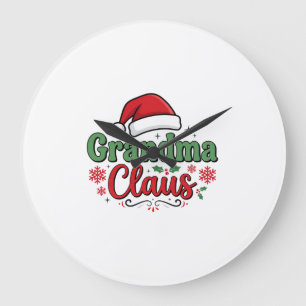 Grandma Claus Christmas Santa Hat Large Clock