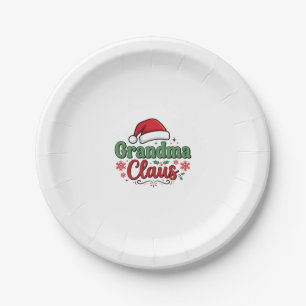 Grandma Claus Christmas Santa Hat Paper Plate