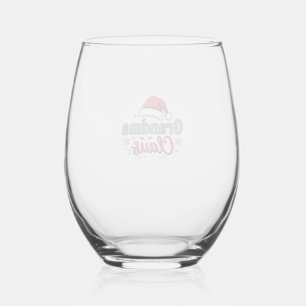 Grandma Claus Christmas Santa Hat Stemless Wine Glass