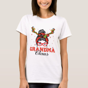 Grandma Claus Messy Bun Wink Eye Matching Family C T-Shirt
