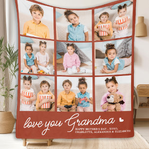 Grandma Custom Modern Terracotta 9 Photo Collage  Fleece Blanket
