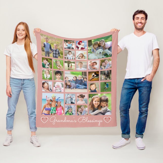 Grandma Custom Text Hearts Rose Pink Fleece Blanket (In Situ)