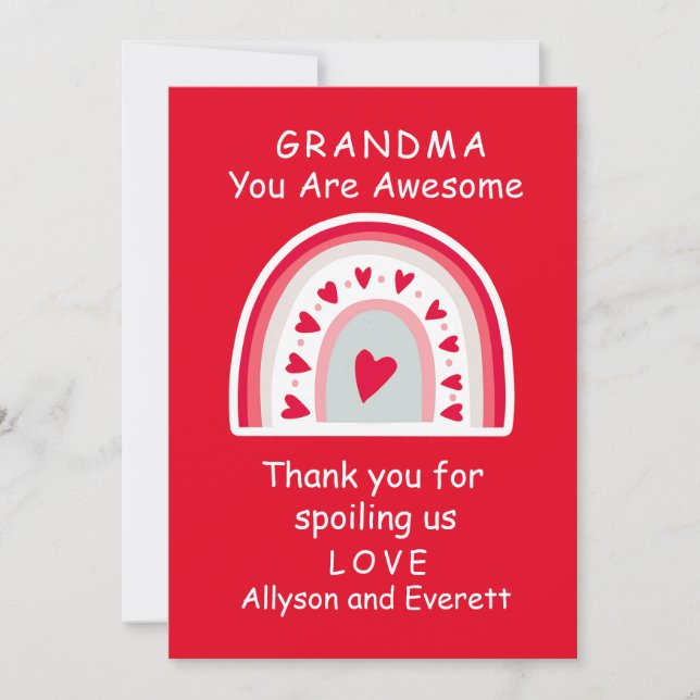 Grandma Customise Thank You For Spoiling Valentine Holiday Card (Front)