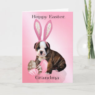 Grandma Cute Easter Bulldog Puppy With Eggs Holiday Card