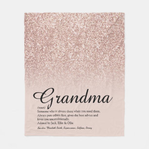 Grandma Definition Script Rose Gold Glitter Fleece Blanket