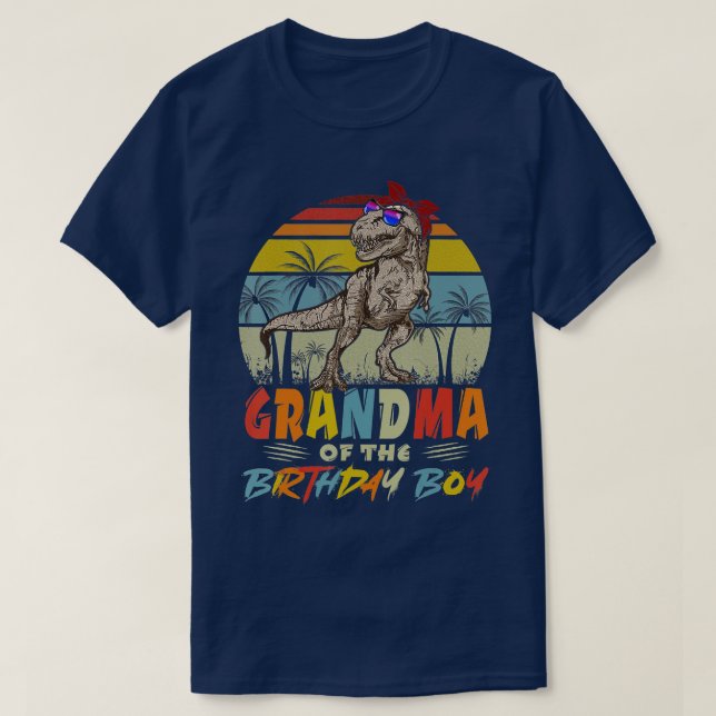 Grandma Dinosaur Birthday Boy Mom Matching Family  T-Shirt (Design Front)