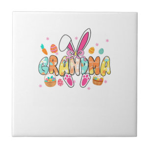 Grandma Easter Grandma Coquette Bunny Ears Eggs Ba Ceramic Tile