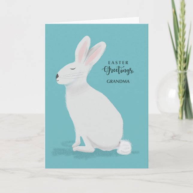 Grandma Easter Greetings White Rabbit Card (Front)