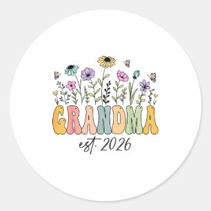 Grandma Est. 2026 Wildflower Promoted To Grandma  Classic Round Sticker