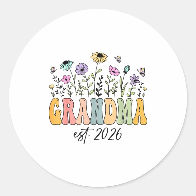 Grandma Est. 2026 Wildflower Promoted To Grandma  Classic Round Sticker (Front)