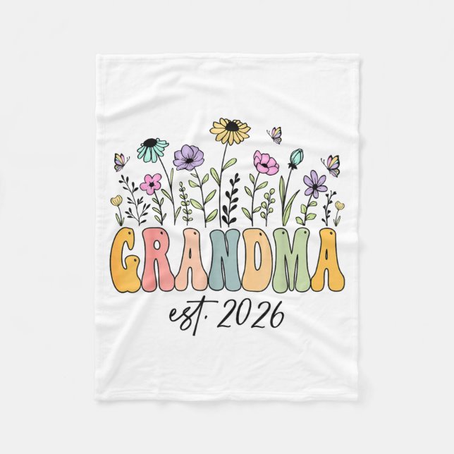 Grandma Est. 2026 Wildflower Promoted To Grandma  Fleece Blanket (Front)