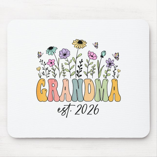 Grandma Est. 2026 Wildflower Promoted To Grandma  Mouse Pad (Front)