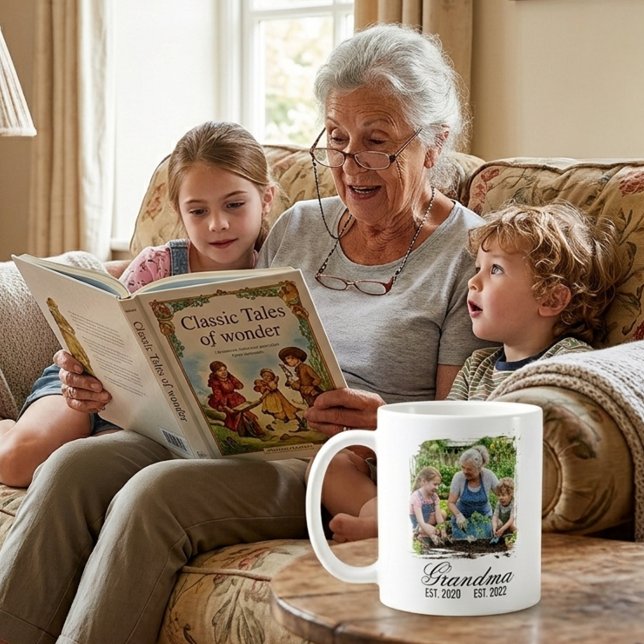 Grandma Est black elegant script custom photo Coffee Mug (Grandma Est black elegant script custom photo Coffee Mug)