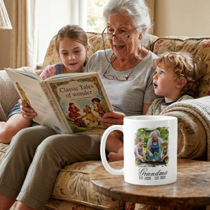 Grandma Est black elegant script custom photo Coffee Mug