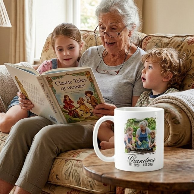 Grandma Est black elegant script custom photo Coffee Mug (Grandma Est black elegant script custom photo Coffee Mug)