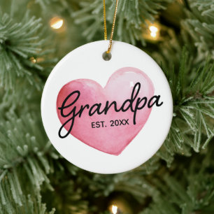 Grandma Est Date Watercolor Heart Christmas Ceramic Ornament