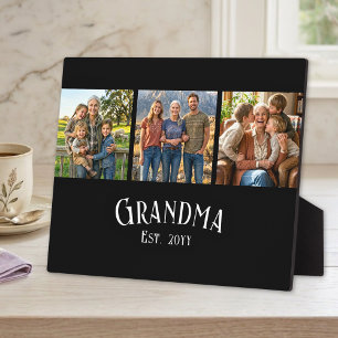 Grandma Est. Established Year Custom Name 3 Photo Plaque