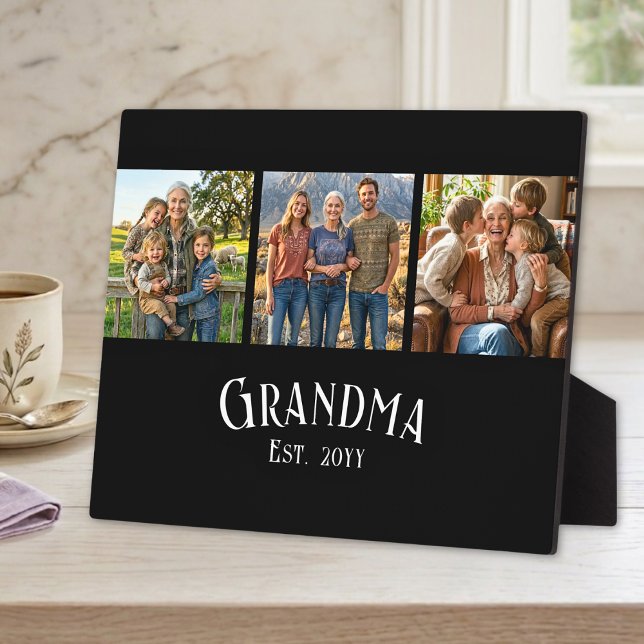 Grandma Est. Established Year Custom Name 3 Photo Plaque (Creator Uploaded)