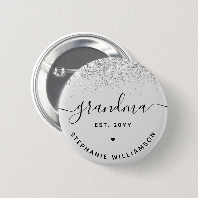 Grandma Est Glitter Confetti Custom Grandma Gifts 6 Cm Round Badge (Front & Back)