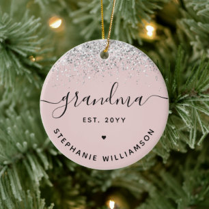 Grandma Est Glitter Confetti Custom Grandma Gifts Ceramic Ornament
