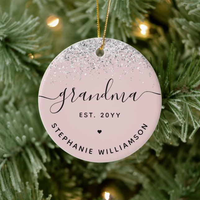 Grandma Est Glitter Confetti Custom Grandma Gifts Ceramic Ornament (Tree)