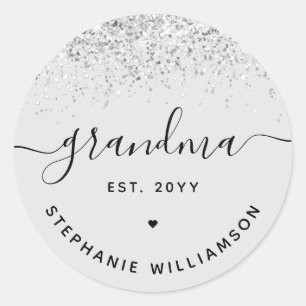 Grandma Est Glitter Confetti Custom Grandma Gifts Classic Round Sticker